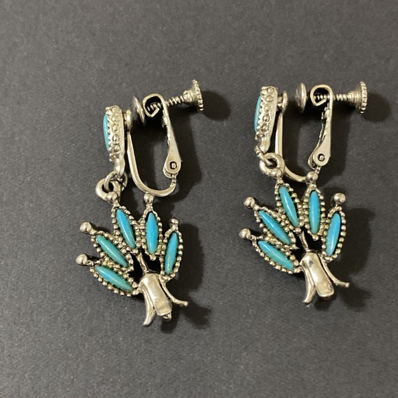 Southwest Native American Style Earrings Lot Faux Turquoise Lapis Silver Tone - Picture 5 of 12